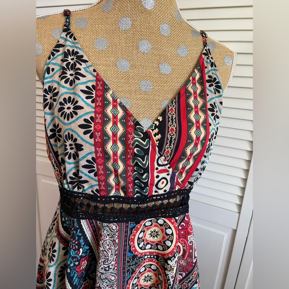 Amazing Festival summer dress with lace crochet peekaboo colorful scarf, Boho - Picture 7 of 12